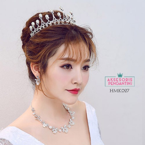 Aksesoris Royal Pengantin Wanita l Paket Crown Kalung Anting Wedding- HMK027