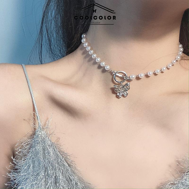 COD Kalung choker kupu-kupu mutiara yang cocok untuk semua temperamen peri- cl