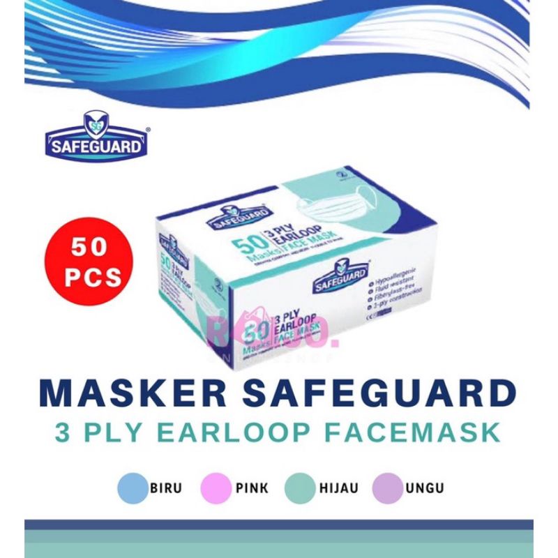 Safeguard Mask 3-ply 50's Earloop Green