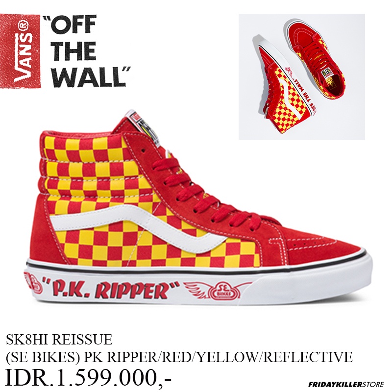 SEPATU VANS OFF THE WALL | SK8 HI REISSUE SE BIKES PK RIPPED / RED / YELLOW / REFLECTIVE