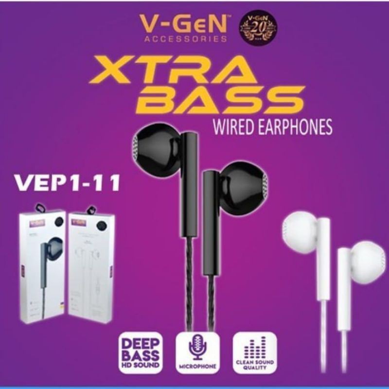 Headset V-GEN VEP1-11 Wired Earphone Original Extra Bass