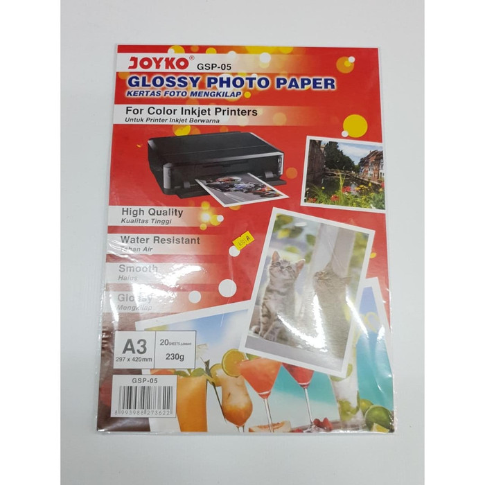 

KERTAS FOTO JOYKO GLOSSY PHOTO PAPER GSP-05 A3-230g ISI 20 LEMBAR
