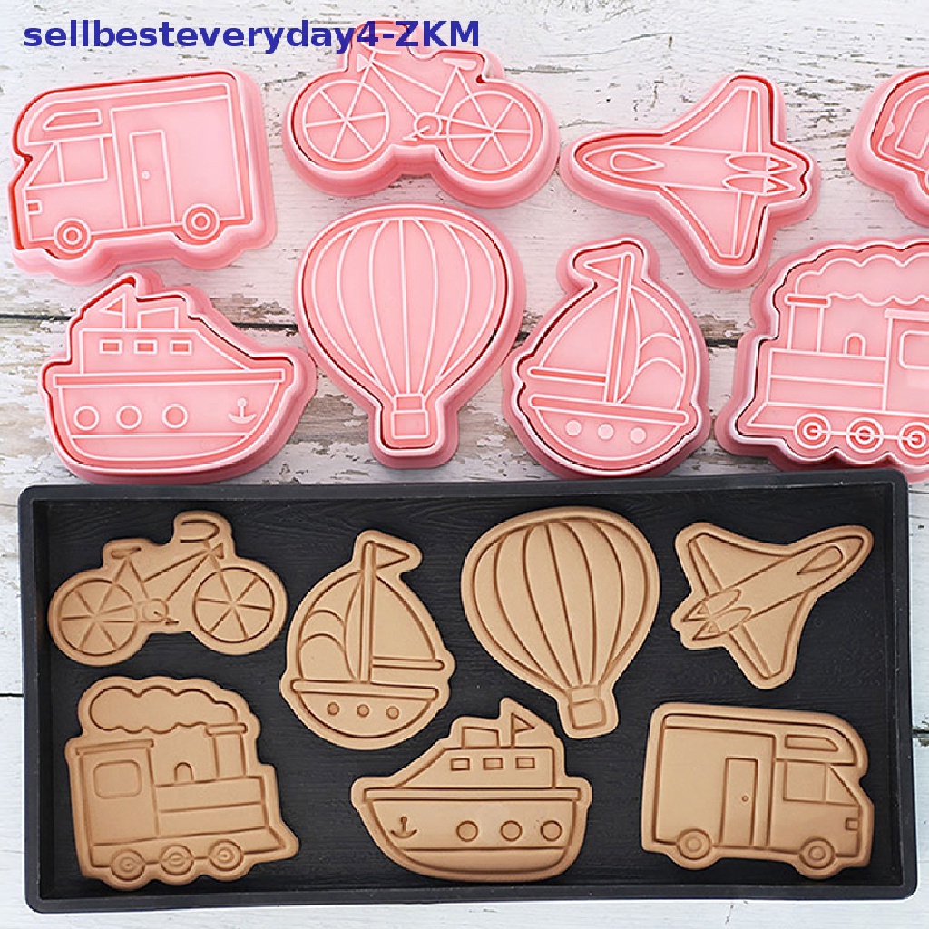 8pcs / set Cetakan Pemotong Kue / Biskuit / Fondant DIY Bentuk Kartun Kendaraan 3D