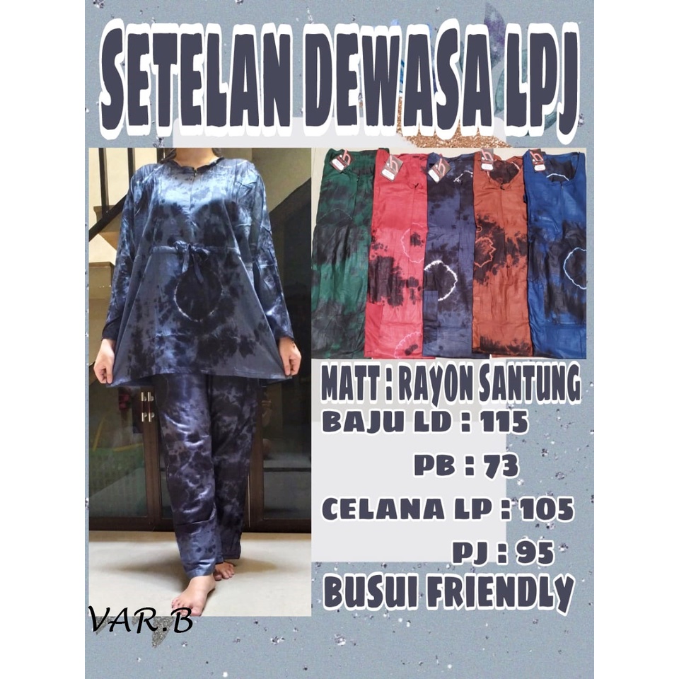 SETELAN CELANA LENGAN PANJANG ANDIN TIE DYE RAYON BUSUI SERUT TALI RESLETING DEPAN HARGA GROSIR