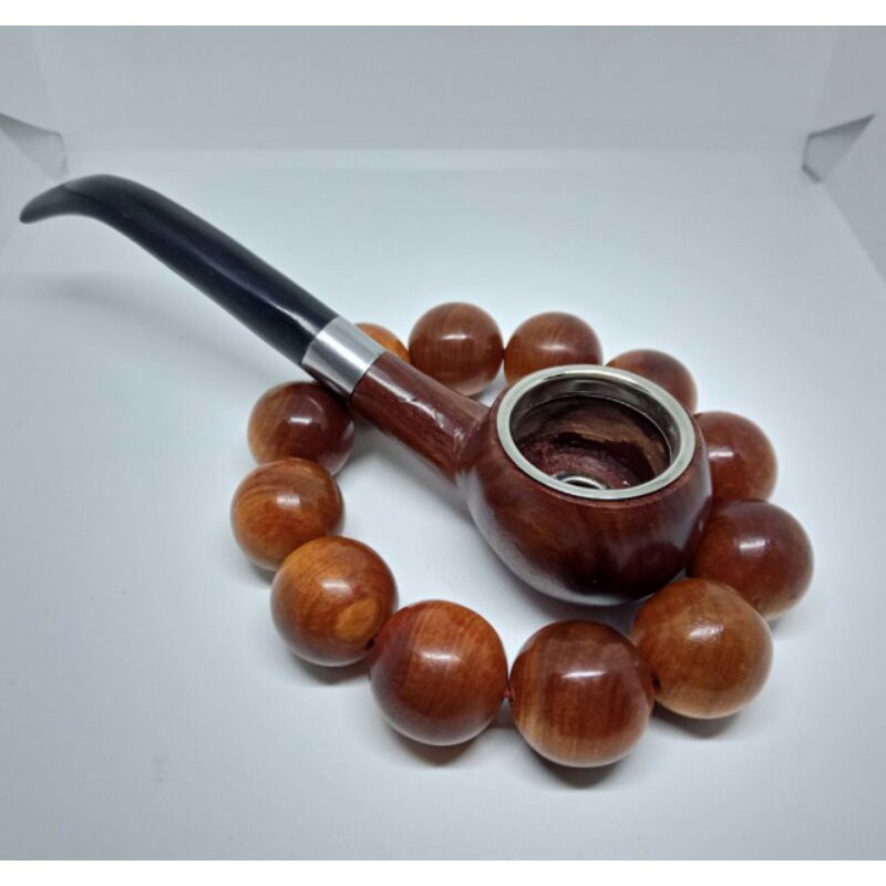 pipa rokok cangklong tembakau panjang 12cm kayu galih nagasari gagang tanduk kerbau