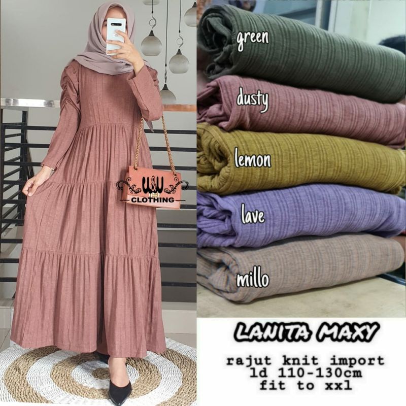 LANITA MAXY BAJU GAMIS DRESS MUSLIM POLOS RAJUT KNIT LD 110-130 FIT XXL XXXL