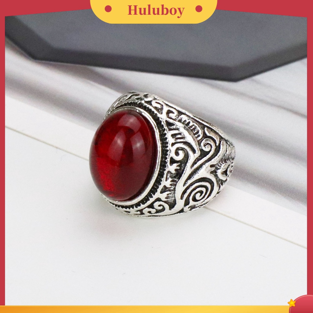 Hu Hu Hu Hu Hu Alat Bantu Pasang Kacamata♡ Cincin Bahan Alloy Aksen Batu Permata Imitasi Warna Merah Gaya Rock Untuk Pria