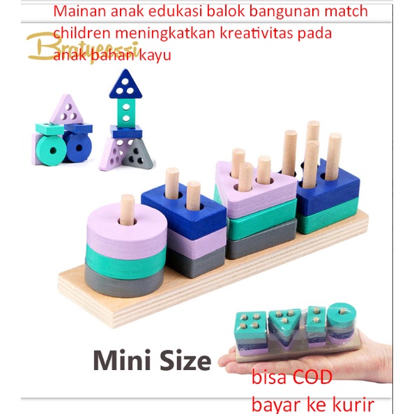 Mainan anak edukasi balok bangunan match children meningkatkan kreativitas pada anak bahan kayu