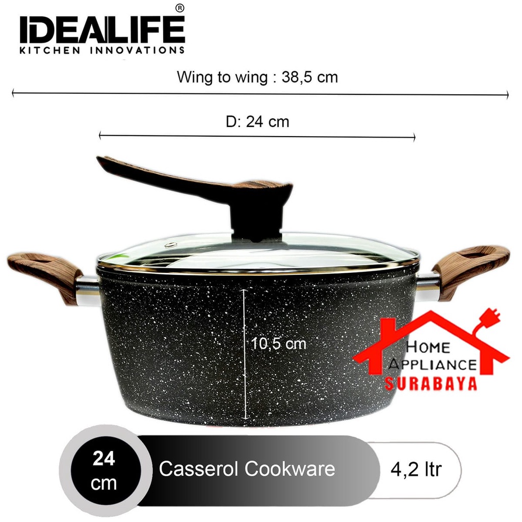 IDEALIFE Cookware - Panci Casserole Marble Granite 20CM IL-20CR / 24CM IL-24CR