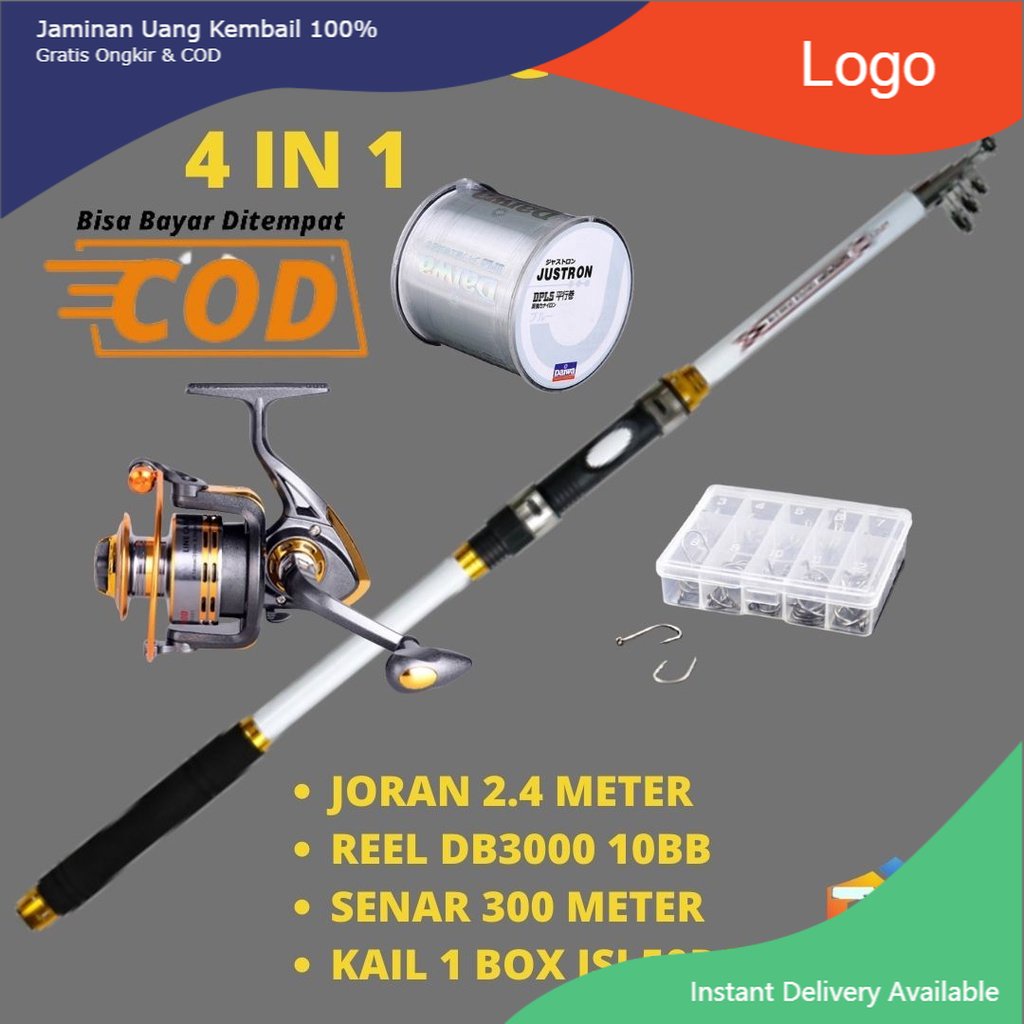 PROMO COD Joran Pancing Set Stik Carbon 2.4M Max Drag 15KG Reel Debao DB3000 10 BB Max Drag Bonus Se