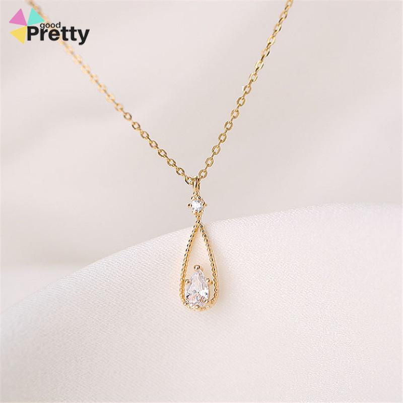 Fashion Indah Water Drop Zircon Kalung Wanita Sederhana Temperamen Rantai Klavikula - PD