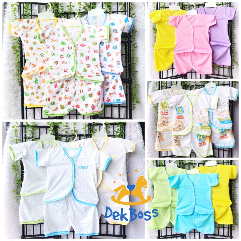 1/2 lusin (6 stel) Setelan baju bayi kancing depan lengan pendek newborn lusinan murah grosir 0 6 bulan perempuan laki laki baju harian bayi cewek cowok stelan baju celana bayi