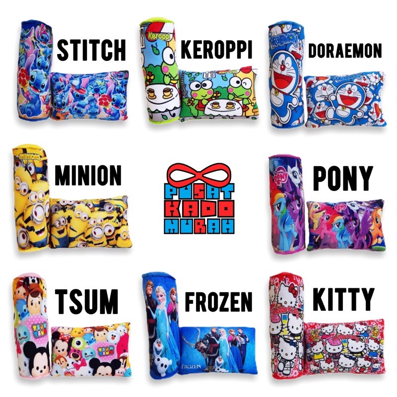 Bantal Guling Print Set Karakter - Stitch / Minion / Doraemon / Frozen / Hello Kitty / Keroppi