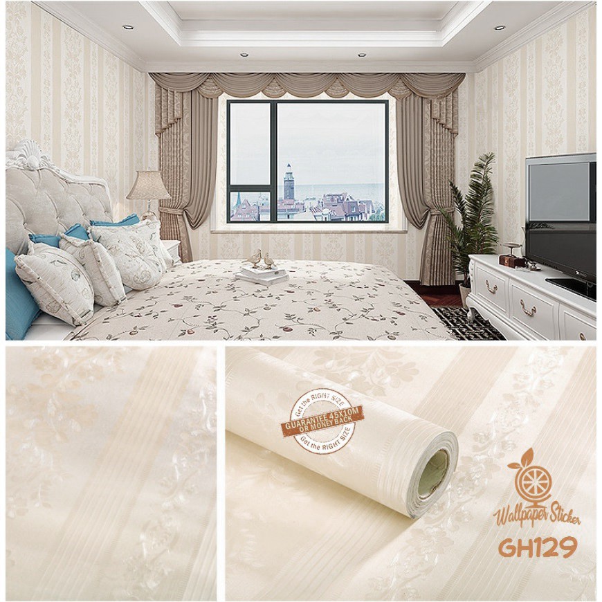 Wallpaper Dinding GH Wallpaper Stiker Premium Quality Wallpaper Dinding 3d Aesthetic Wallpaper Ruang Tamu 45cm x 9mtr Shabby Chic Bunga