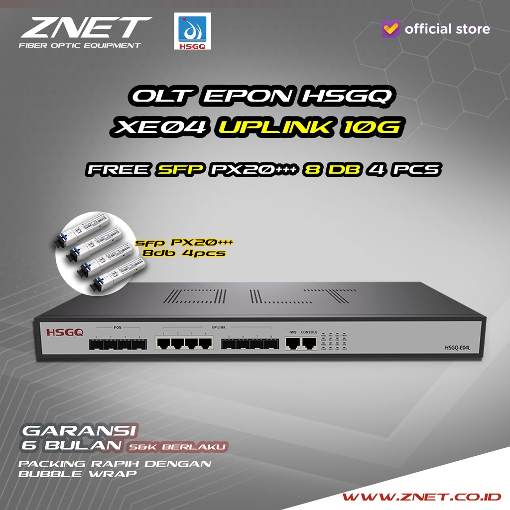 EPON OLT 4 PORT HSGQ XE04 10G UPLINK DENGAN SFP PX20+++ 8db ASLI ODI