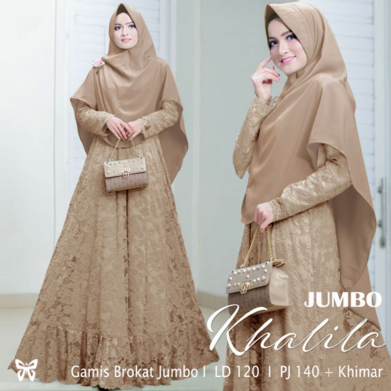 ELDE 5 - Syari Khalila JUMBO XXXL gamis brukat lapis furing busui Ld 120 Pjg 140 + khimar