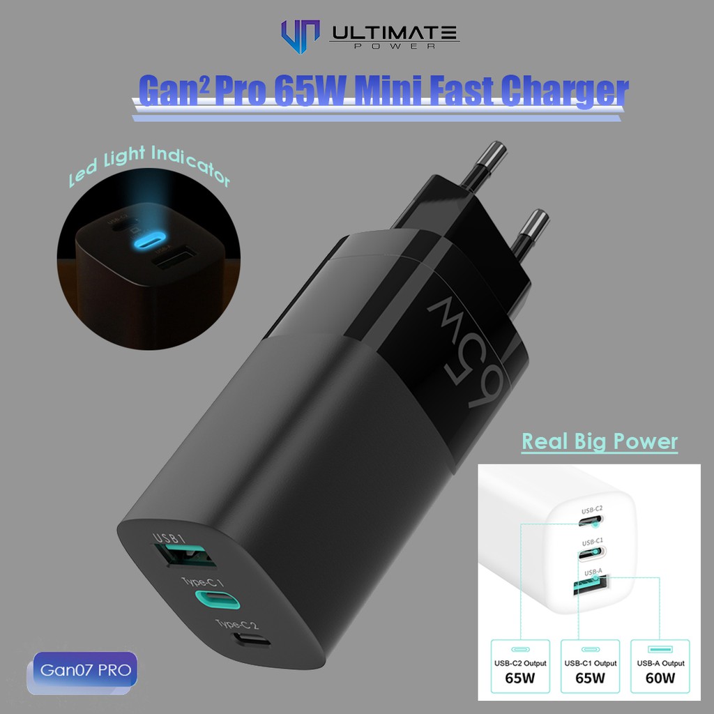 Adapter 65W Gan Mini Fast Charger Ultimate Power  Gan07 PRO Original