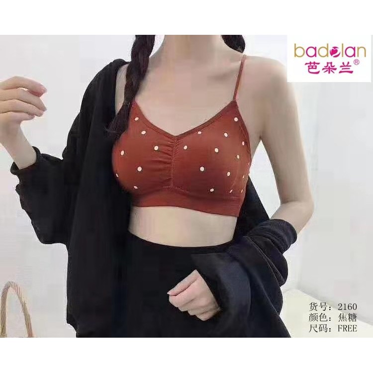 Topprice BRA06 Bra Kain Polkadot Tanpa Kawat Berbusa V Neck Fashion Korea Impor Bahan High Quality