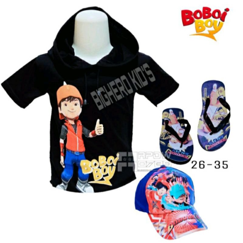 -Hoodie-boboiboy paket 3in1 kaos anak karakter sendal 28-35