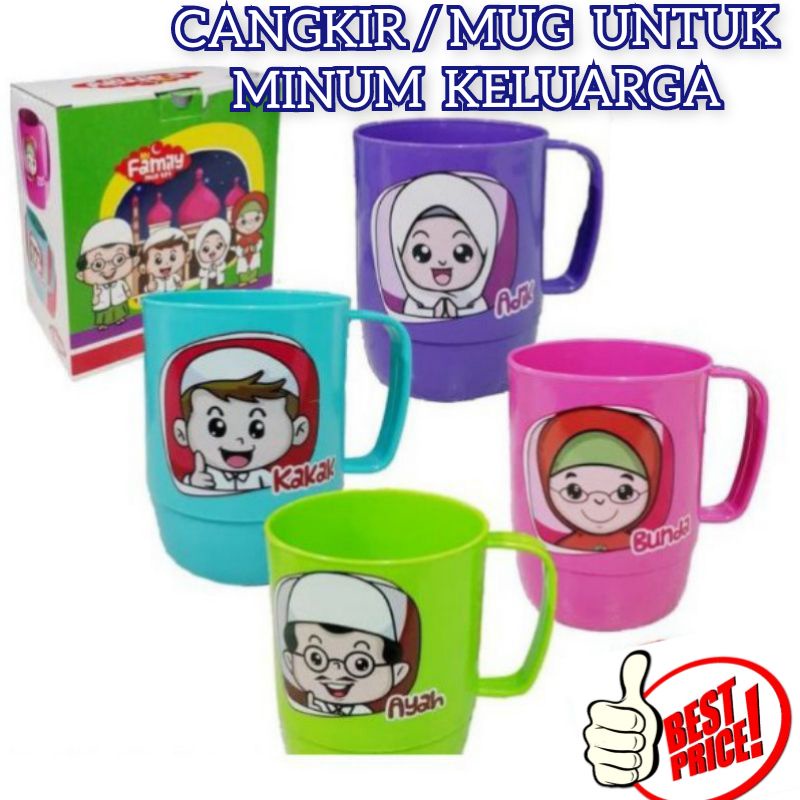 MUG KELUARGA CANGKIR AYAH IBU ANAK MUG FAMILLY GELAS KELUARGA KARAKTER