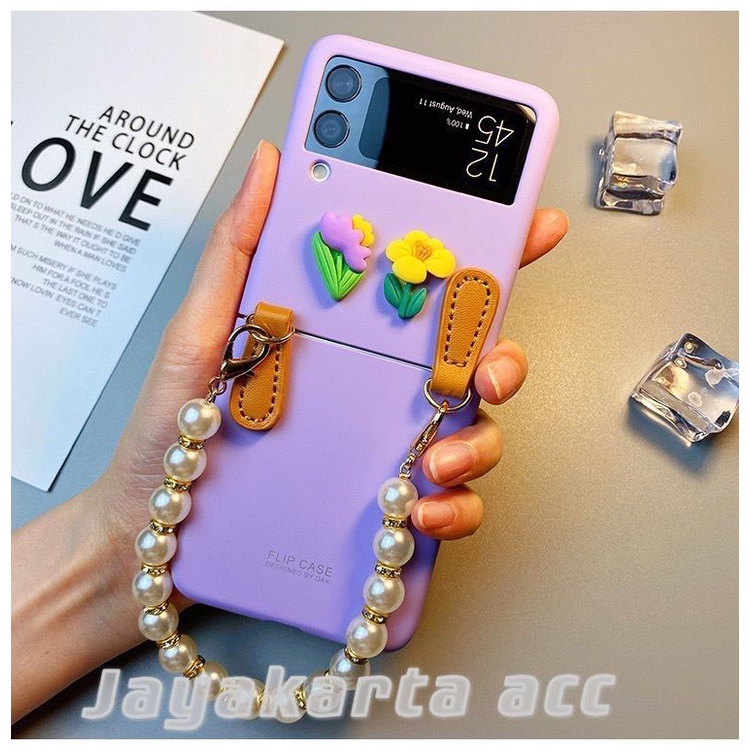 Casing Samsung Galaxy Z Flip 3 2021 Matte + Rantai Mutiara Luxury Chain Pearl Case