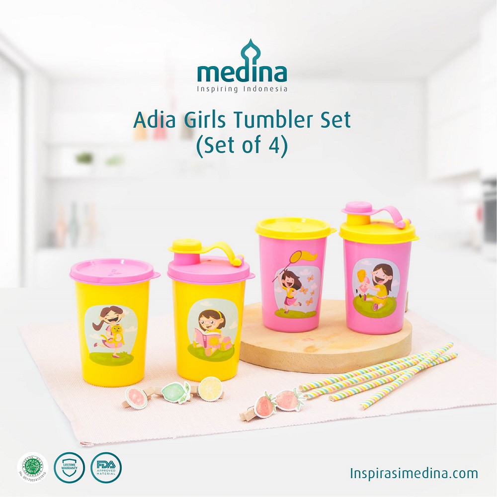 Adia Girls Tumbler Set / Tumbler Minum Anak Perempuan / Tumbler Anti Tumpah / Tumbler Minum Halal