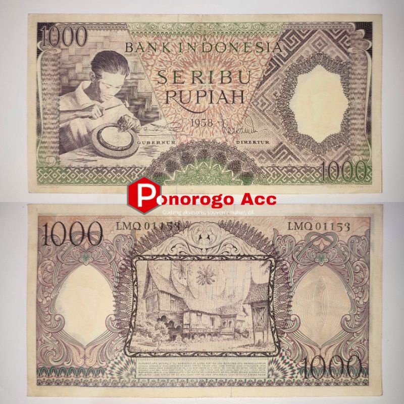 Uang kuno 1000 rupiah pekerja tahun 1958 rp 1000 pekerja 1958 uang kuno rp.1000 pekerja tahun 1958