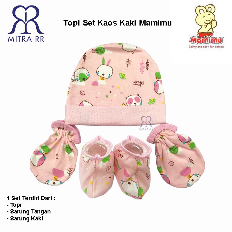 Mamimu Topi Set Sarung Tangan dan Sarung Kaki Halus Lembut 3 in 1 - Perlengkapan Bayi 0-3 Bulan