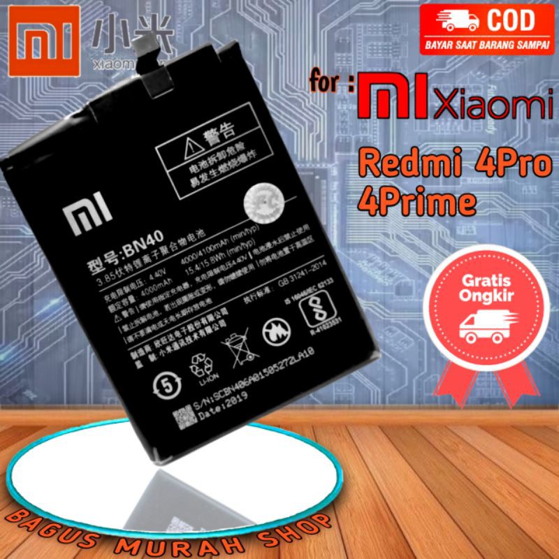 Baterai Batre Redmi 4 Pro / Redmi 4 Prime Original / Battery Redmi 4Pro BN 40 BN40