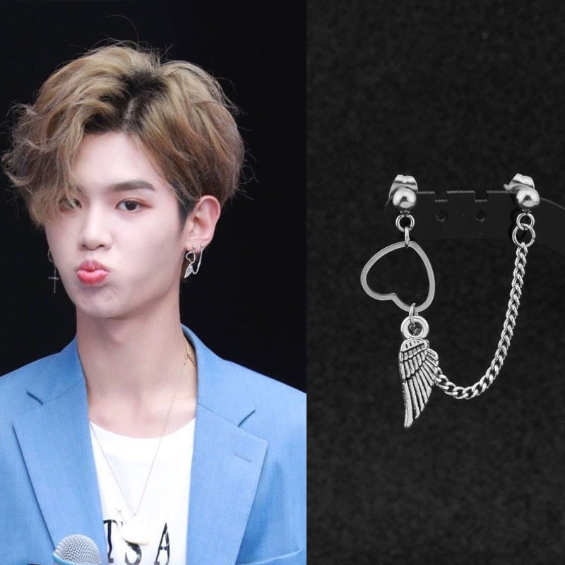 [Bayar Di Tempat]Idol Justin Same Style Men Earrings Trendy Love Heart Angel Earrings