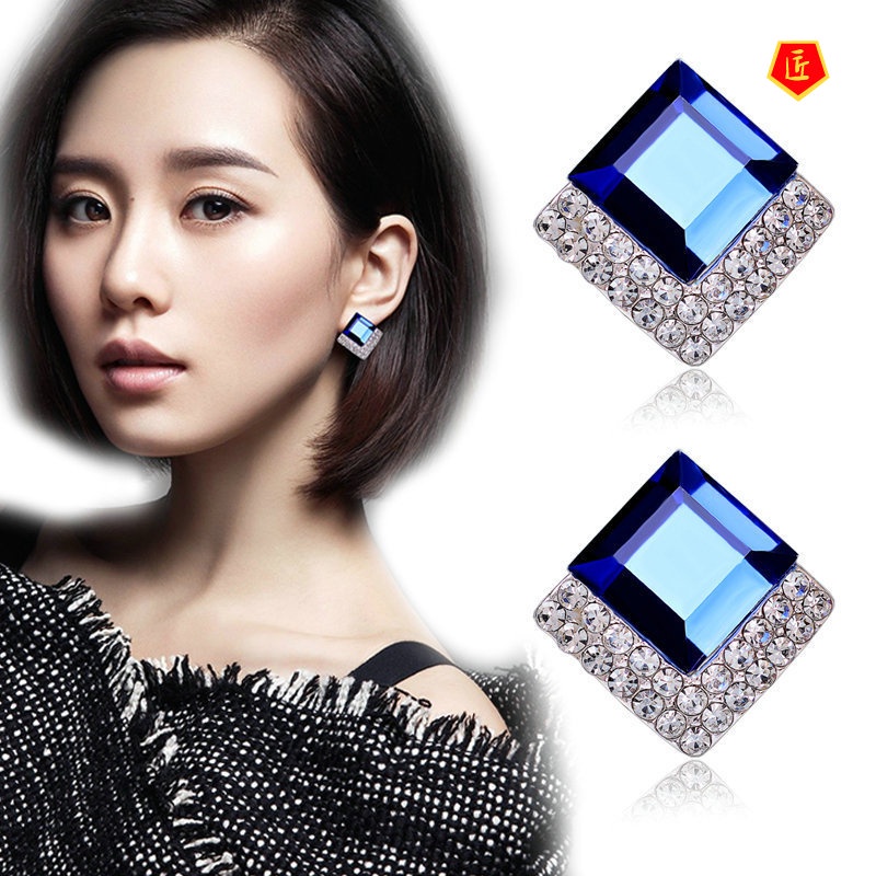 [Ready Stock]Elegant Blue Crystal Diamond Earrings Stylish Personalized