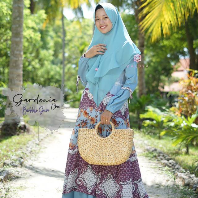 Gardenia Dress Bubble Gum Model Chic dan classic - Valdya - Gamis premium motif bunga printing