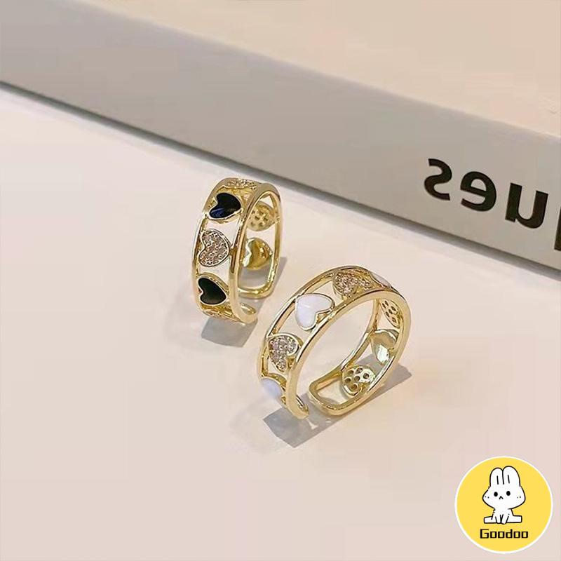 Cincin Ringan Mewah Hollow Keluar Berlian Imitasi Cinta Chic Advanced Adjustable Cincin Wanita -Doo