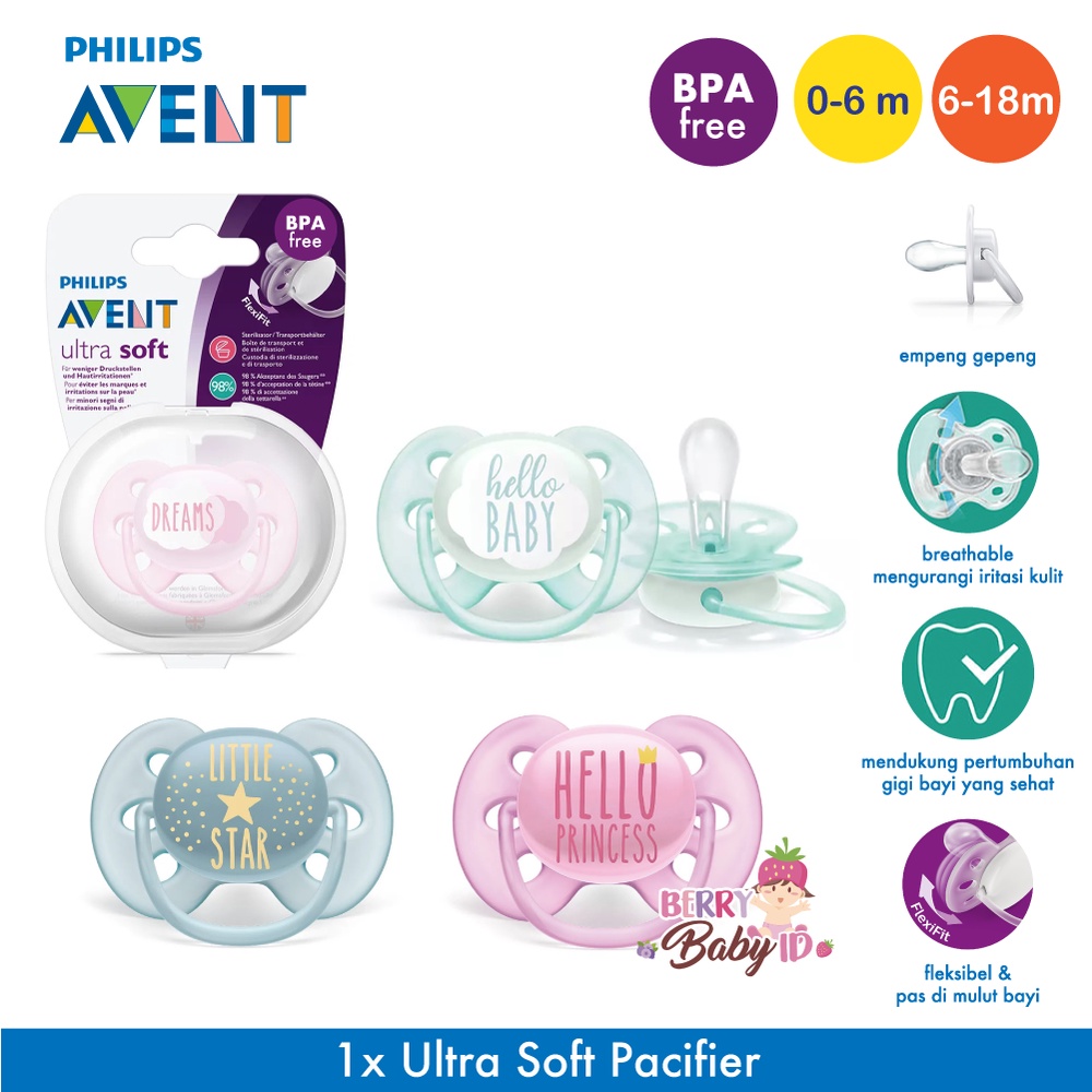 Philips Avent Soother Soft Single Pacifier Empeng Bayi 0-6m 6-18m Berry Mart