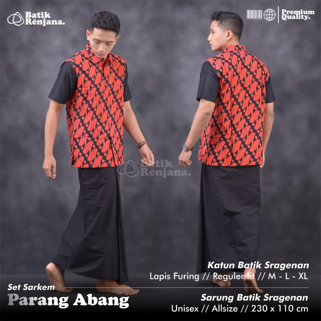 SARKEM PARANG ABANG Kemeja Baju dan Sarung Batik Pria Dewasa Premium Lebaran Asli Solo RENJANA