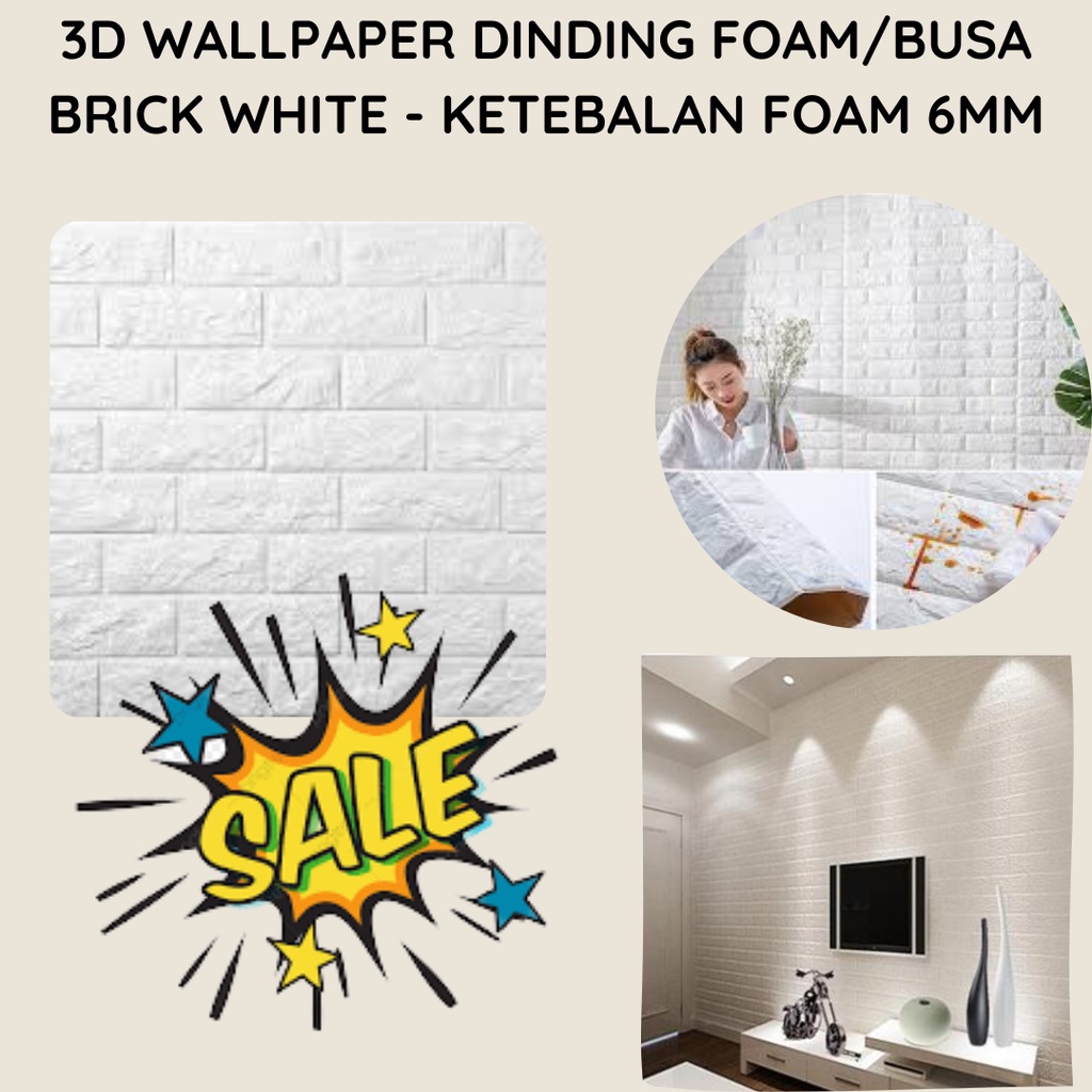 PROMO 3D WALLPAPER DINDING FOAM/BUSA BRICK WHITE - KETEBALAN FOAM 6MM