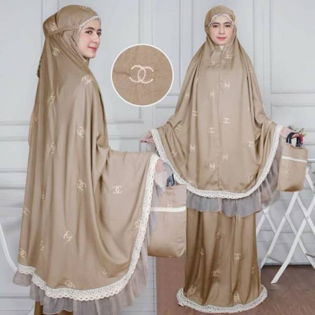 Mukena chanel bahan rayon  renda double  tile