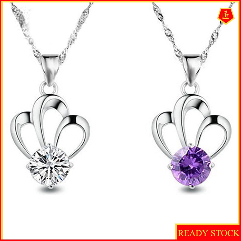 [Ready Stock]Crown Amethyst Necklace Fashion Elegant Graceful