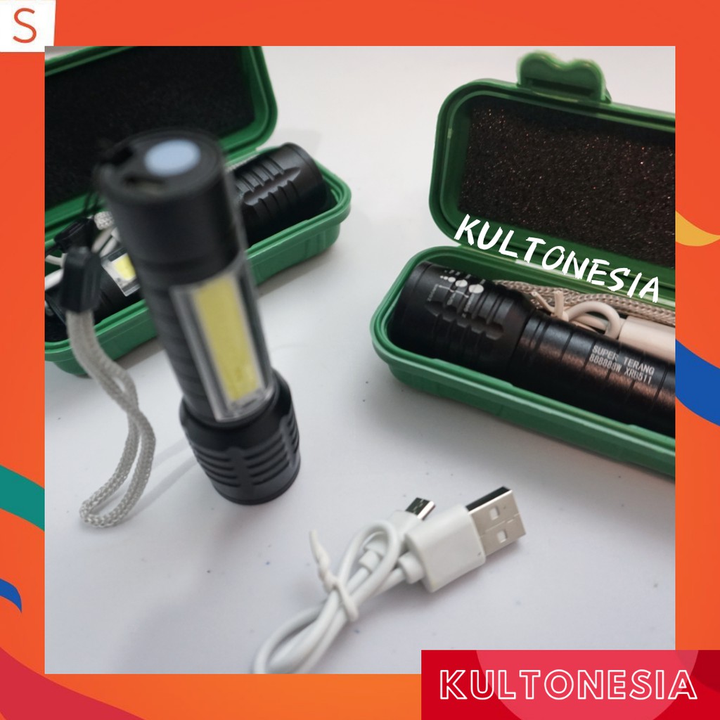 Senter XPE USB cob mini usb recharger zoom led