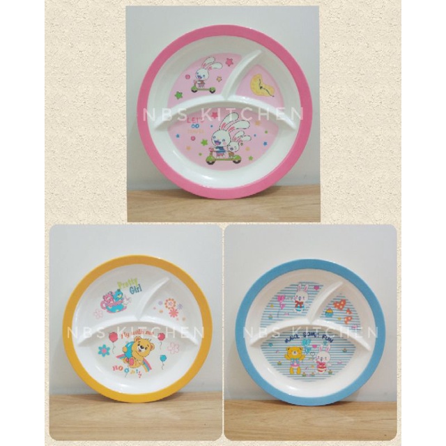 PIRING MAKAN ANAK MELAMIN BULAT 3 SEKAT