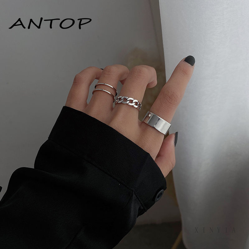 3 Pcs / set INS Cincin Korea Silver Gaya Punk Cincin Pria Untuk Wanita Ring Jewelry ANTOP