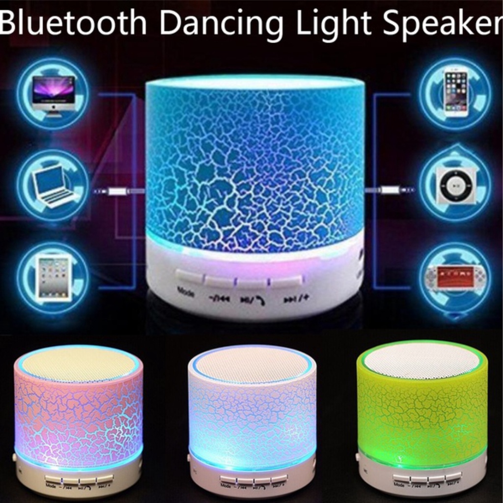 SPEAKER MINI BLUETOOTH MUSIC BOX MOTIF RETAK BERLAMPU LED WARNA WARNI CANTIK JELITA