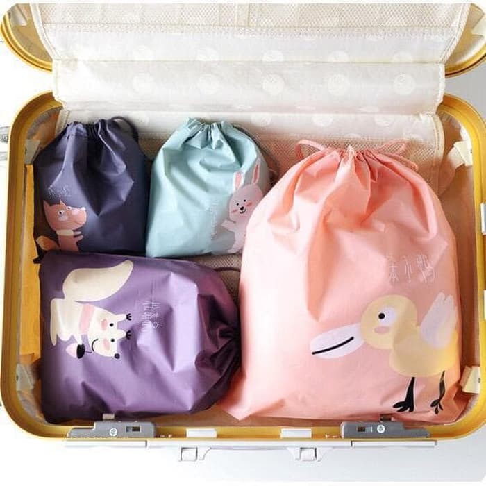 IKILOSHOP Besar Tas Serut String Bag Waterproof Traveling Organizer Motif Animal