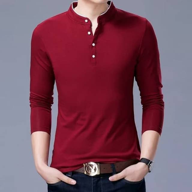 [PREMIUM] Kaos polos lengan panjang kerah shanghai koko Vneck