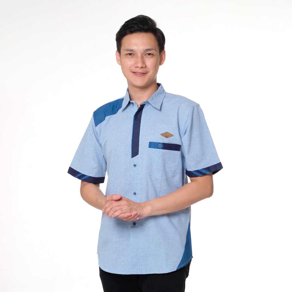 Skuy Kemeja Dewasa Danish Biru Lengan Pendek Bahan Toyobo Premium