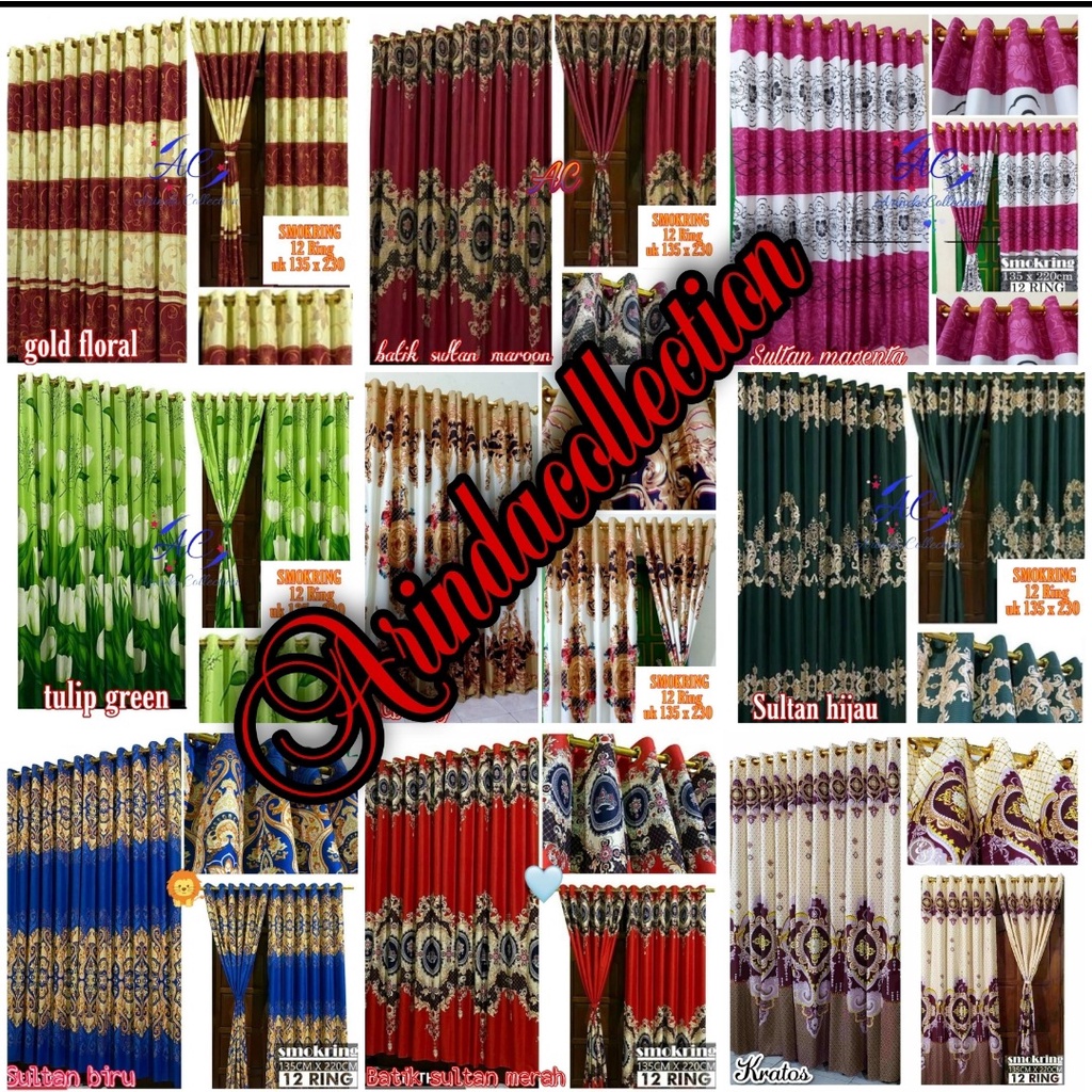 Gorden smokring 12 ring motif bunga uk 135 X 230 cm free tali