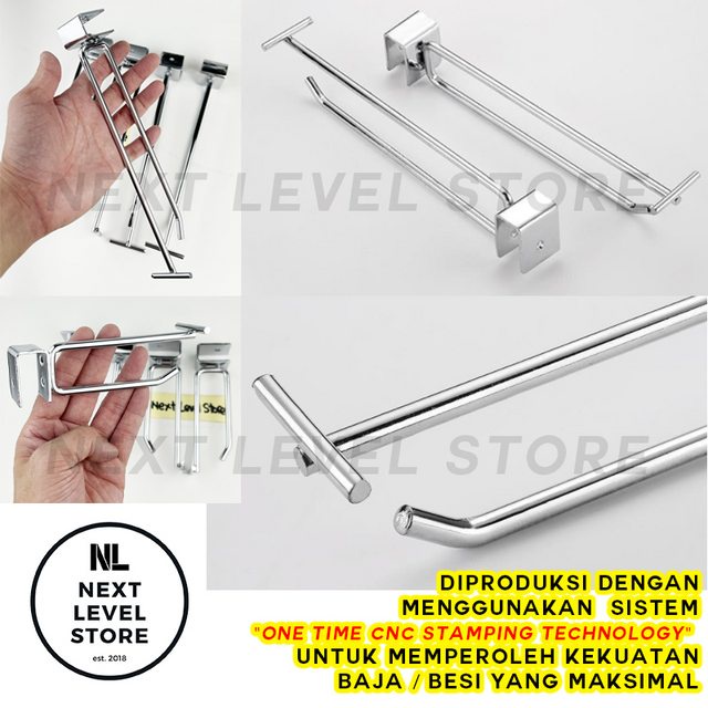 Single Hook Double Kotak Ram 10 15 20 25 30 CM TEBAL 6mm Stainless Display Cantolan Pipa Label Harga Price Tag