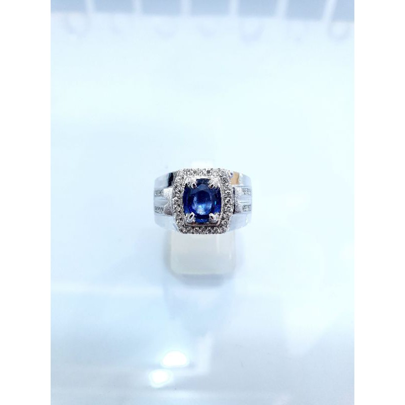 cincin cowo p.paladium blue safir asli samping berlian