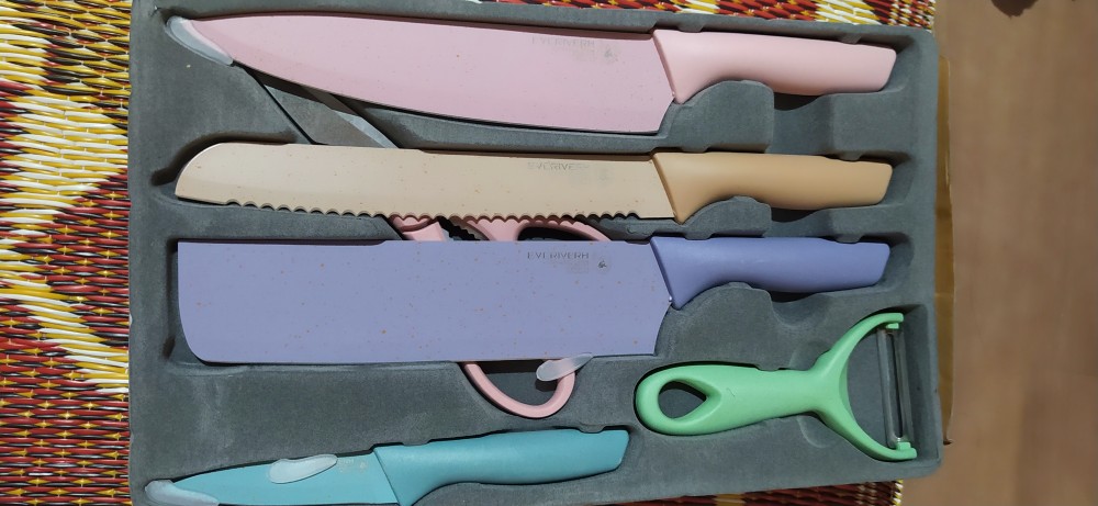 Anqi1888 6in1 Pisau Set Evcrierh / Vishal Stainless Dilapis Anti Lengket / Alat Masak Pisau Set