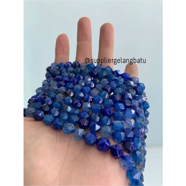 batu faceted hexagon 8mm giok biru natural cina bahan aksesoris akik